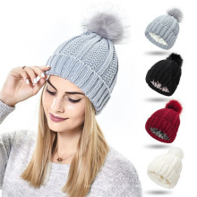 Faux Fur Pom Pom Satin Silked Beanie